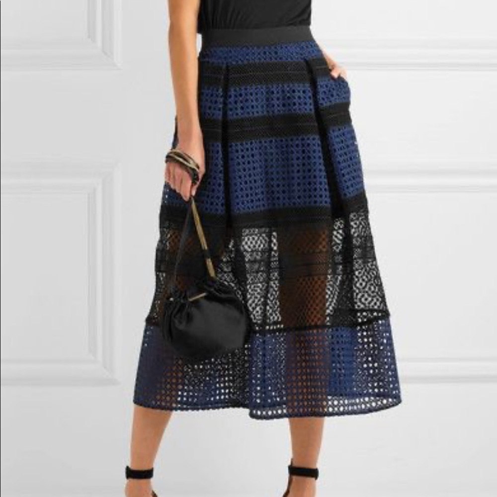 SELF-PORTRAIT
Paneled guipure lace midi skirt